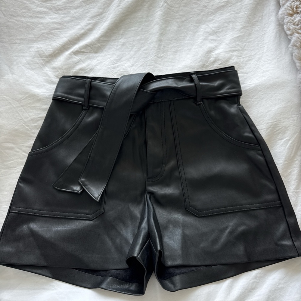 Zara Black High Waist Leather Shorts